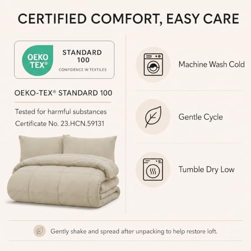 CozyLux Queen Comforter Set Oatmeal - 7 Pieces Bed in a Bag - Image 6