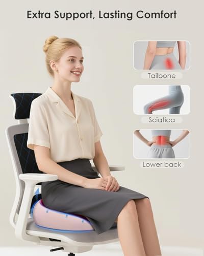 FLORICH Seat Cushion, Memory Foam Cushion for Office Chair, Ergonomic Office Seat Chair Cushion for Relieving Sciatica, Soft & Breathable Car Seat Cushion - Pink - Image 2