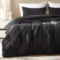 SLEEP ZONE Queen Size Comforter Set, Breathable Jersey Knit Soft Duvet Insert Set 3 Pieces Bedding Sets for Bedroom All Season, Black by SLEEPZONELIFE