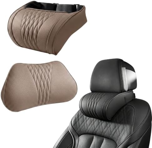 Universal Memory Foam Car Headrest Neck Pillow, Ergonomic Support (Coffee,Set) by Dododox