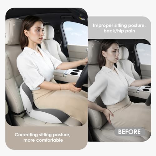 FLORICH Memory Foam Truck Seat Cushion,Car Seat Cushion and Lumbar Support Pillow for Office Chair, Ergonomic Back Support & Sciatica Relief for Long Drives(Slight Grey) - Image 4