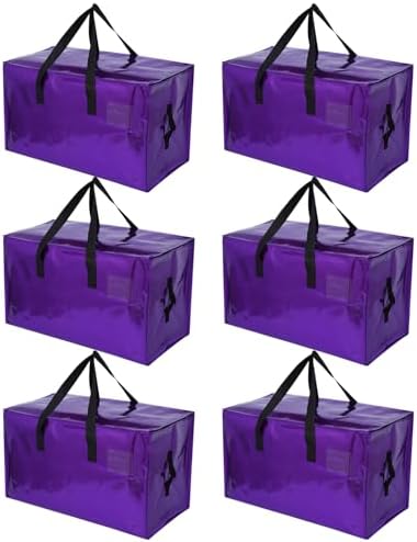 6 Pack Moving Bags Heavy Duty, Extra Large Moving Bags, Moving Supplies, Storage Bags with Handles and Zippers, Waterproof Totes for Storage Saving Packaging Shipping and Travel(Laser Purple) by STOWM