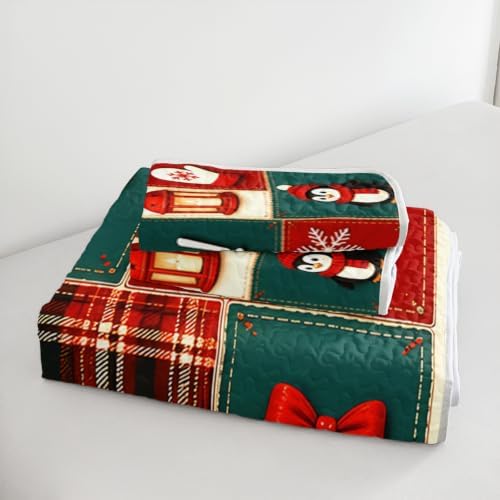 HOSIMA Vintage Christmas Patchwork Quilt Set King Size with 2 Pillowcases. - Image 5