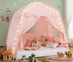 Akiky Large Teepee Tent for Kids with Lights Portable Bed Canopy Tent Foldable Teepee Canopy Playhouse Inside Canopy Bed for Playroom(Pink) by Akiky