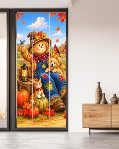 Window Privacy Film Frosted, Fall Non-Adhesive Static Cling Window Tint, Thanksgiving Harvest Country Pumpkins Maple Leaves Insulated Windows Frosted Films for Living Room, 35.4 x 78.7 Inches - Image 5