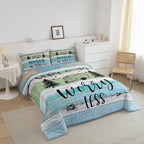 Erosebridal RV King Comforter Set for Camper Bedding Set,Happy Camping Comforter Set Green Blue Camping Quilts Bed Set RV Decorations for Inside Camper Farmhouse Country Decor 3Pcs - Image 2