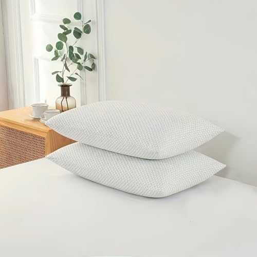 Bamboo Fiber Pillow, Soft and Compact Camping Fiber Pillow, Fresh Design Cool Pillow, Ergonomic, Suitable for Bedroom, Living Room, Hotel Camping (Bamboo Hexagonal, Queen (U.S. Standard)) by KJJDOO