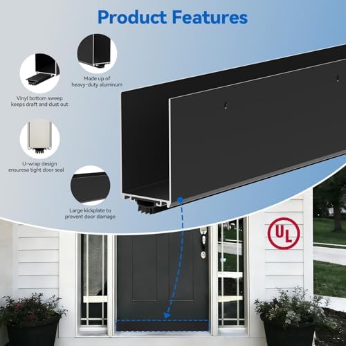 36" Metal Door Sweep with Kick Plate for 1-3/4" Thick Standard Exterior Doors, Aluminum and Vinyl U-Shape Screw-on Draft Stopper for Bottom, Blocks Dust, Insects & Drafts Saves Energy(Black) - Image 3