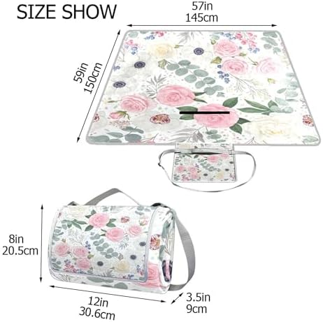 MNSRUU Picnic Blanket Waterproof Foldable, Colorful Flowers Peony Large Outdoor Picnic Beach Camping Blanket Travel Mat, Shoulder Strap Tote, Rectangle 57x59in - Image 3
