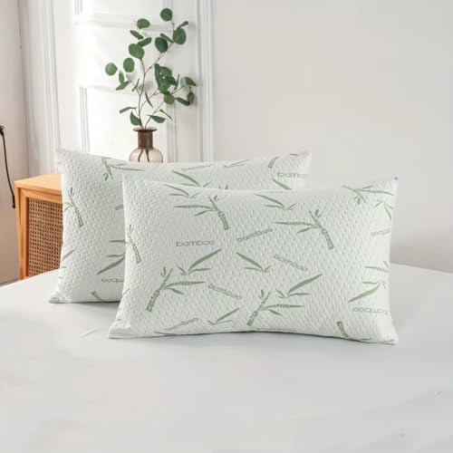 Bamboo Fiber Pillow, Soft and Compact Camping Fiber Pillow, Fresh Design Cool Pillow, Ergonomic, Suitable for Bedroom, Living Room, Hotel Camping (Bamboo Green, King (U.S. Standard)) by KJJDOO