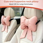 2 Pack Light Pink Bow Leather Car Headrest Pillow - Image 5