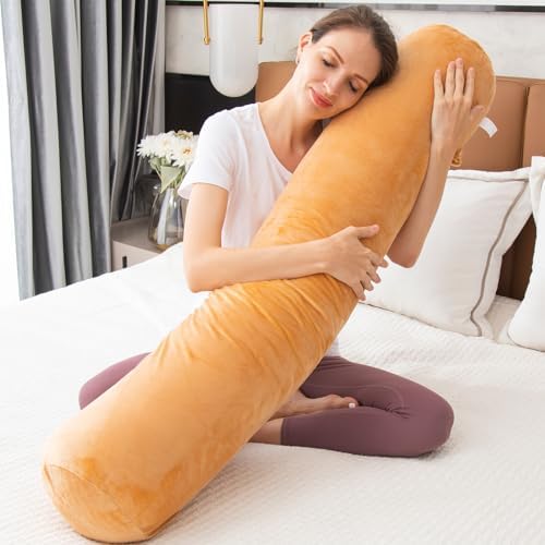 1 MIDDLE ONE Bolster Pillow for Bed, Long Round Body Pillow for Adults with Removable Velvet Cover, Decorative Tube Roll Cylinder Pillow, 47 x 7.87 Inch, Brown - Image 4