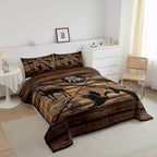 Retro Hunt Fish Comforter Set Twin Size,Retro Farm Wooden Board Quilt Set for Kids Boys Bedroom Collection,Deer Bird Fish Animal Hunting Polyester Bedding with 1 Pillowcase,2Pcs - Image 5