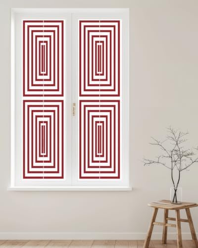 Window Privacy Film Frosted, Red White Geometric Reusable Static Cling Window Tints, Square Minimalist Modern Heat Control Windows Films for Offices, Balcony, 29.5 x 118 Inches - Image 2