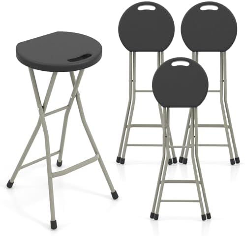GYMAX Folding Stool, 28in Portable Collapsible Bar Stool with Handle & Steel Frame, 330lbs Sturdy Foldable Lightweight Metal Chair for Home Kitchen Bar, Assembly Free (Set of 4, 28inch) by GYMAX