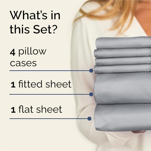 King 6 Piece Bed Sheet Set - Soft, Breathable & Cooling Sheets - Steel Blue - Image 2