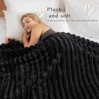 Exclusivo Mezcla Striped California King Fleece Bed Blanket, Black - Image 2