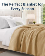LANE LINEN King Size Blanket, 100% Cotton 300 GSM Waffle Weave - Beige - Image 2