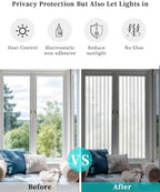Window Privacy Film Frosted, Black Striped Vintage Reusable Static Cling Window Tints, Farmhouse Lines Rustic Minimalist Heat Control Windows Films for Offices, Balcony, 29.5 x 118 Inches - Image 6