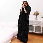 Chunky Knit Throw Blanket Chenille Yarn Soft Cozy Bulky Knitted Blanket for Sofa Bed Chair Large Hand Made Boho Home Decor Black 40x60 - Image 2