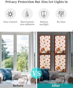 Window Privacy Film Frosted, Thanksgiving Fall Reusable Static Cling Window Tints, Pink Turkey Pumpkin Flowers Stripe Rustic Heat Control Windows Films for Offices, Balcony, 29.5 x 118 Inches - Image 6