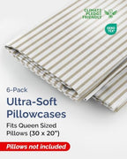 Queen Pillow Cases - 6 Pack Pillowcase Covers - 20" x 30" (Beige Stripes) - Image 2