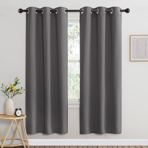 NICETOWN Blackout 72 inch Curtains for Kids Room, Grommet Room Darkening Thermal Insulated Solid Window Treatments Sound Reducing for Bedroom, 2 Panels, W37 x L72, Grey by NICETOWN