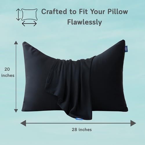 Cooling Pillow Covers for Curved Pillows – Queen 2-Pack 28x20 Midnight Black Moon-Shaped Zippered Pillowcases, 100% Rayon Derived from Bamboo, Ultra-Soft, Silky, Breathable, & Wrinkle‑Resistant - Image 2