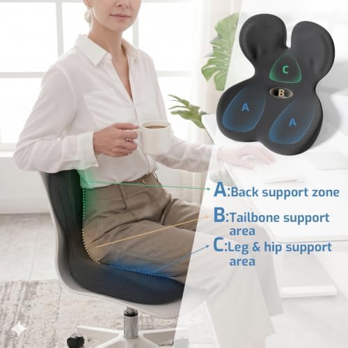 Memory Foam Seat Cushion,Orthopedic Ergonomic Seat Cushions for Tailbone,Sciatica, and Back Pressure Relief,L-Shaped Design & Adjustable Strap,Lumbar Support Pillow for Office,Car,Desk Chair - Image 3