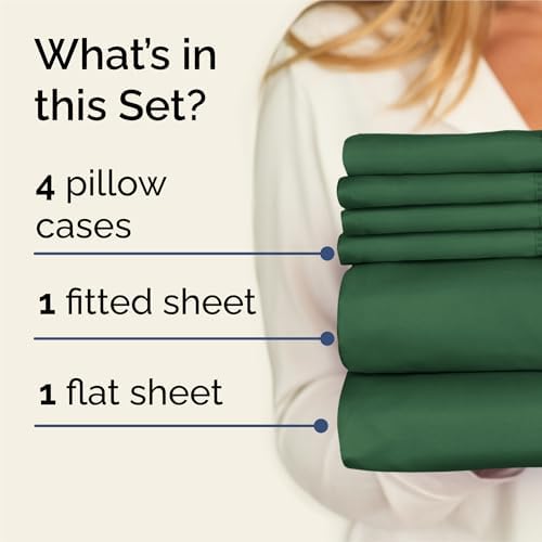 King 6 Piece Bed Sheet Set - Breathable & Cooling Sheets - Emerald Green - Image 2