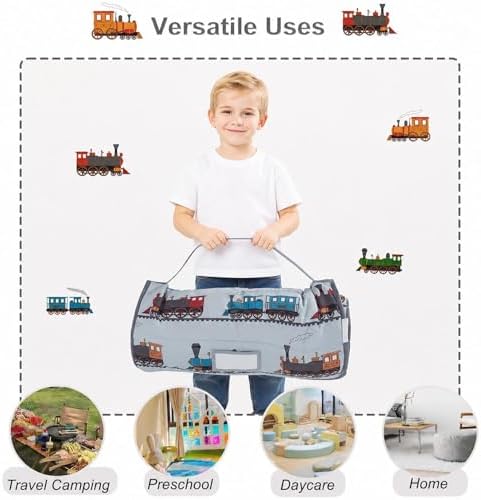 Viviland Toddler Nap Mat with Pillow and Minky Blanket,Rolled Large Sleeping Mat for Boys,Kids Slumber Bag Nap Mat for Preschool, Daycare, Kindergarten, Travel Camping - Train Magic - Image 6
