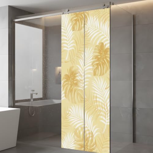 Window Privacy Film Frosted, Yellow Palm Trees Tropical Static Cling Door Window Covering, Summer Beach Botanical UV Blocking Windows Film for Office, Hotel, Bedroom, 29.5 x 78.7 Inches - Image 5