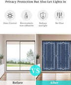 Window Privacy Film Frosted, Navy Blue Botanical Static Cling Door Window Covering, Vintage Florals Geometric Minimalist UV Blocking Windows Film for Office, Hotel, Bedroom, 29.5 x 78.7 Inches - Image 6