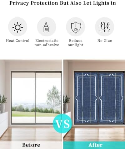 Window Privacy Film Frosted, Navy Blue Botanical Static Cling Door Window Covering, Vintage Florals Geometric Minimalist UV Blocking Windows Film for Office, Hotel, Bedroom, 29.5 x 78.7 Inches - Image 6