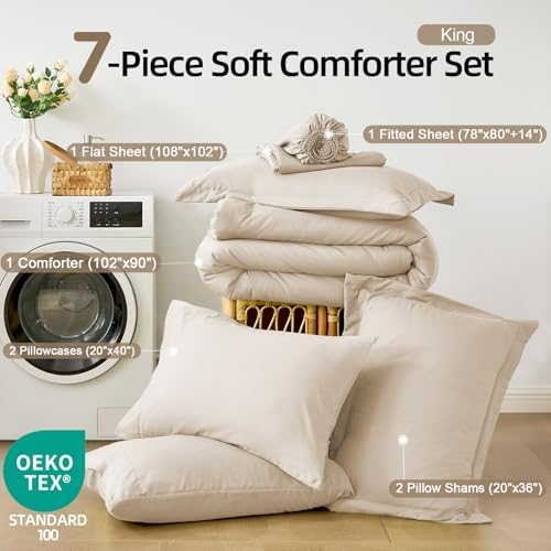 FUANNA King Comforter Set 7 Pieces, Luxury Bed in a Bag Soft Bedding Sets - Image 4
