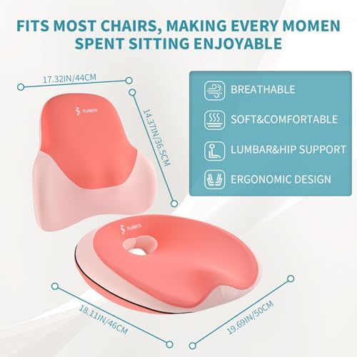FLORICH Seat Cushion Lumbar Support Pillow for Office Chair, Car Lower Back Support, Ergonomic Desk Chair Pillow for Butt and Back Support of Memory Foam Seat Pad(Dark Pink) - Image 7