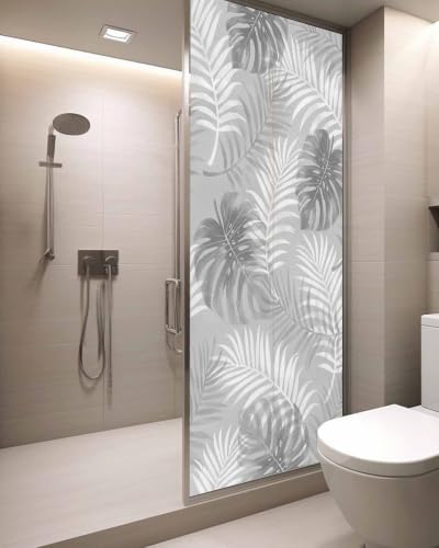 Window Privacy Film Frosted, Grey Palm Trees Tropical Static Cling Door Window Covering, Summer Beach Botanical UV Blocking Windows Film for Office, Hotel, Bedroom, 29.5 x 78.7 Inches - Image 3