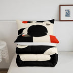 Erosebridal Retro Red Black and Gray Comforter Set Twin Size,Abstract Geometric Aesthetic Bedding Set for Kids Adults Bedroom Decor,Circle Square Quilt Bed Set Down Comforter 2Pcs - Image 5
