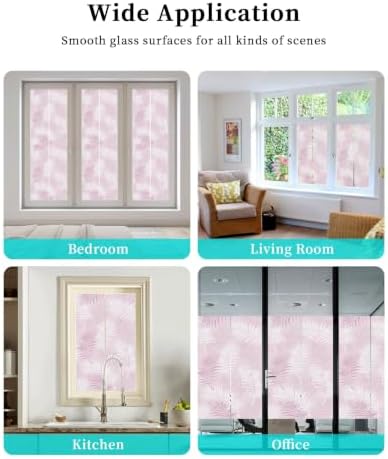 Window Privacy Film Frosted, Pink Botanical Non-Adhesive Static Cling Window Tint, Summer Palm Leaves Foliage Tropical Insulated Windows Frosted Films for Living Room, 35.4 x 78.7 Inches - Image 7