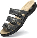Women's Comfort Leather Slides Lightweight Flat Sandals Cute Slip On Casual Walking Slippers by Hueneph