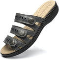 Women's Comfort Leather Slides Lightweight Flat Sandals Cute Slip On Casual Walking Slippers by Hueneph