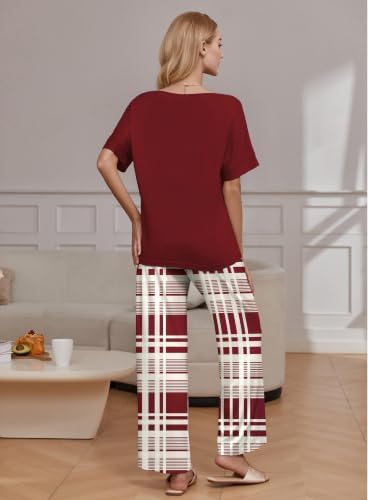 Ekouaer Pajama Sets Womens 2 Piece Short Sleeve Long Pants Pjs Lounge Set - Image 2