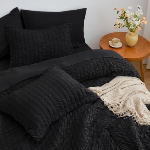 Love's cabin Seersucker Black Full Comforter Set, 7-Piece Bed in a Bag - Image 4
