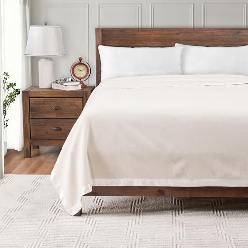 Creswick Woollen Mills 100% Australian Merino Wool Blanket – Soft Warm and Natural with Satin Binding, Breathable Luxury Bedding for All Seasons, (Natural, Throw) by Unknown