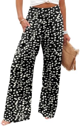 Angerella Womens Elastic High Waisted Palazzo Pants Casual Wide Leg Long Lounge Pant Trousers with Pocket by Angerella