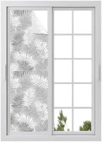 Window Privacy Film Frosted, Grey Botanical Reusable Static Cling Window Tints, Summer Palm Leaves Foliage Tropical Heat Control Windows Films for Offices, Balcony, 29.5 x 118 Inches by Unknown