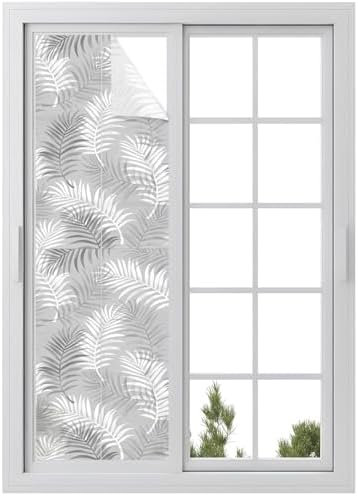 Window Privacy Film Frosted, Grey Botanical Reusable Static Cling Window Tints, Summer Palm Leaves Foliage Tropical Heat Control Windows Films for Offices, Balcony, 29.5 x 118 Inches by Unknown