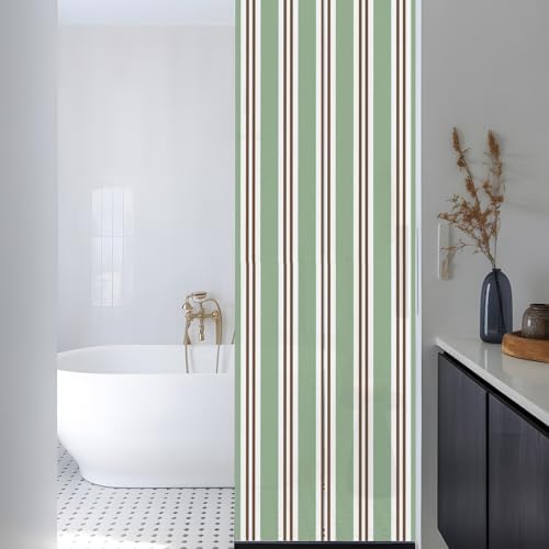 Window Privacy Film Frosted, Green Brown Striped Reusable Static Cling Window Tints, Modern Farmhouse Vertical Stripes Heat Control Windows Films for Offices, Balcony, 29.5 x 118 Inches - Image 3