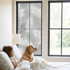 Window Privacy Film Frosted, Grey Botanical Static Cling Door Window Covering, Summer Palm Leaves Foliage Tropical UV Blocking Windows Film for Office, Hotel, Bedroom, 29.5 x 78.7 Inches - Image 2