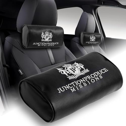 W-POWER 4PCS Junction Produce JDM Car Neck Pillow Headrest + JP VIP Embroidery Car Seat Belt Cover Set (Black) - Image 2